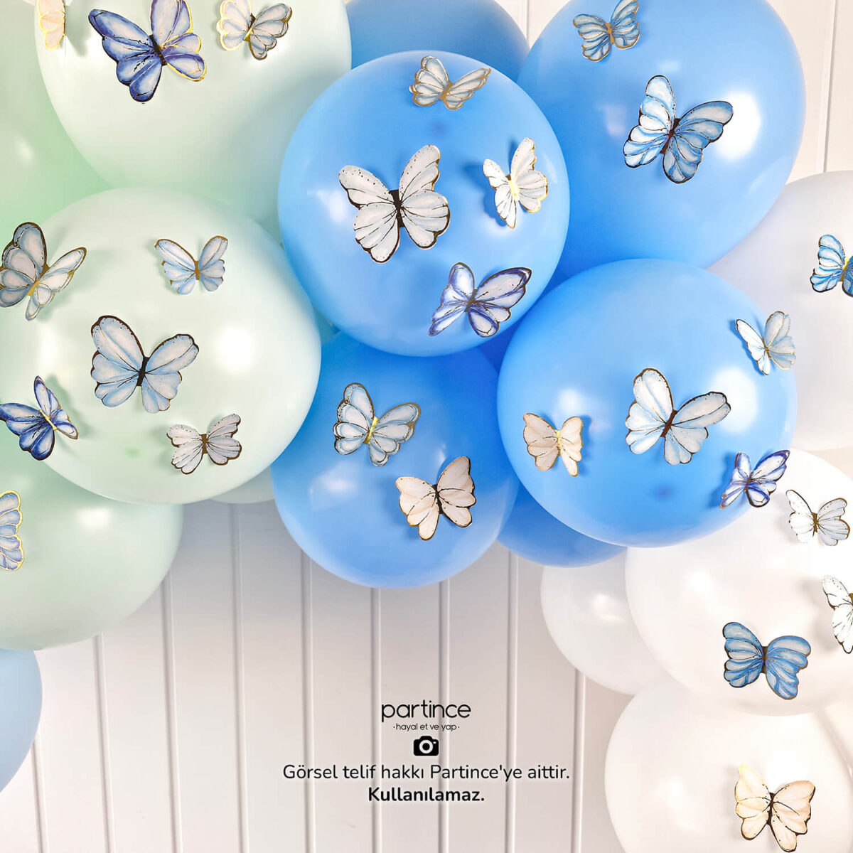 48'li Mavi Tema Kelebek Doğum Günü Süsü - Görsel 6