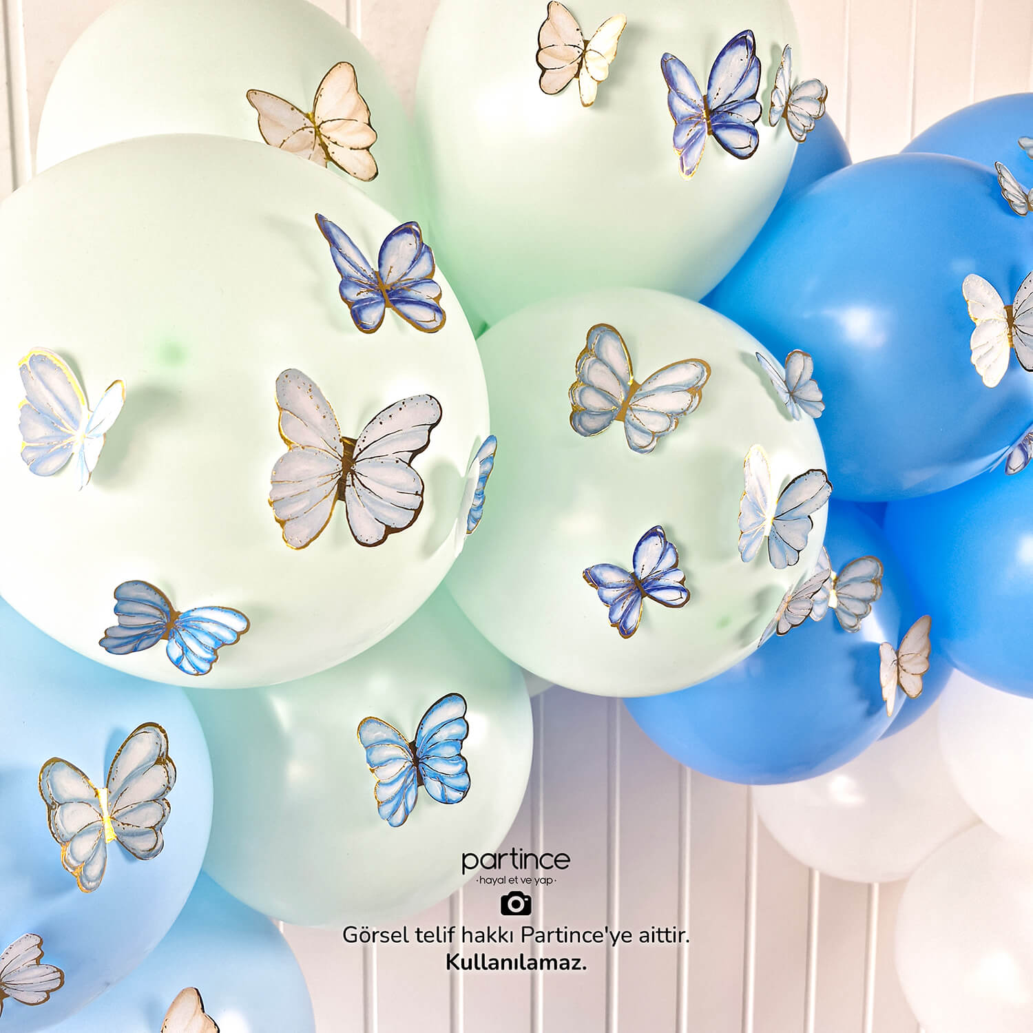 doğum günü süsleri mavi kelebek kız çocuk süsü partince 48'li Mavi Tema Kelebek Doğum Günü Süsü - Görsel 1