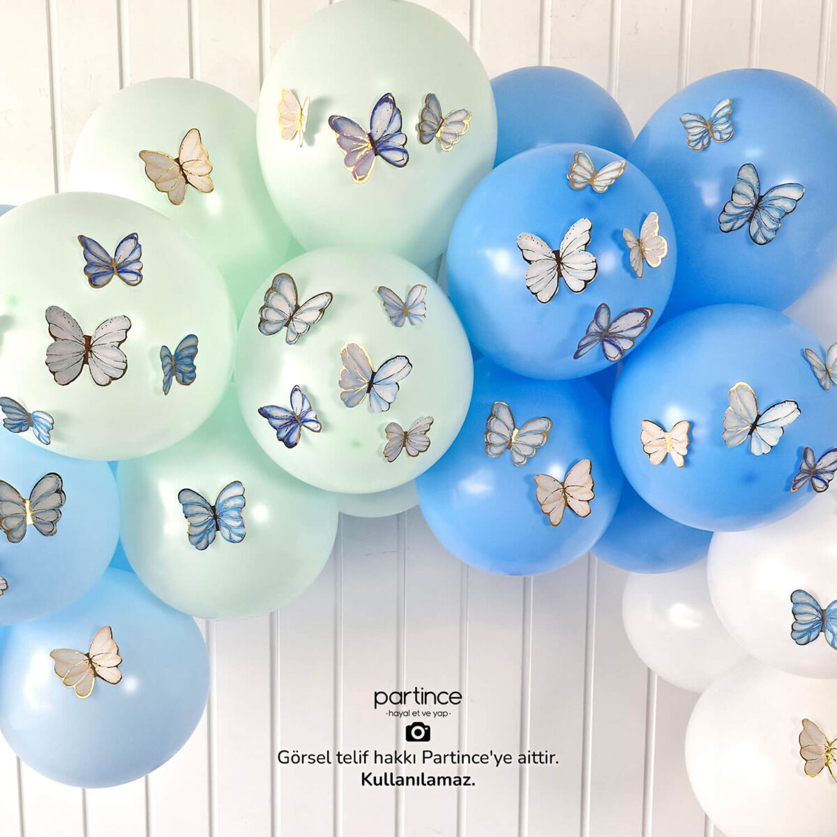 48'li Mavi Tema Kelebek Doğum Günü Süsü - Görsel 4