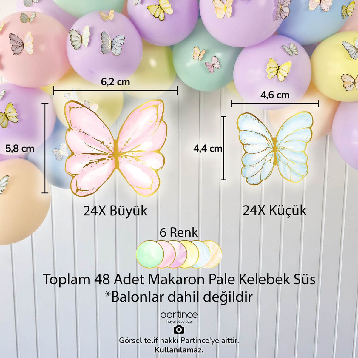 48'li Makaron Pale Kelebek Doğum Günü Süsü - Görsel 3