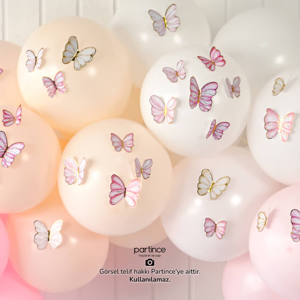 48'li Pembe Tema Kelebek Doğum Günü Süsü - Görsel 6