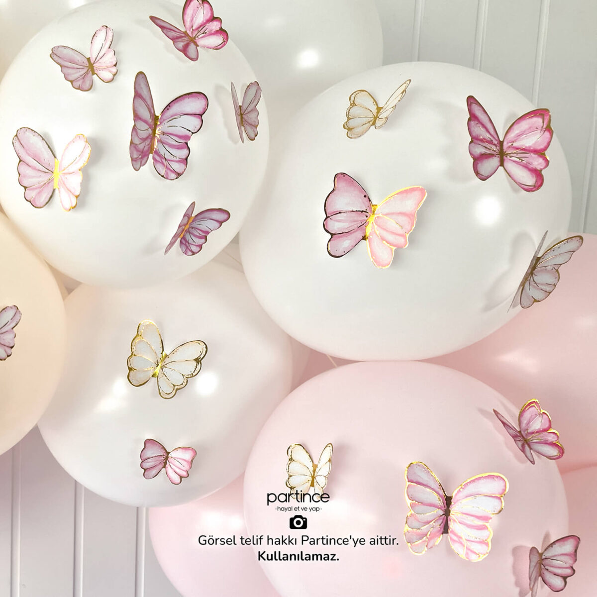 48'li Pembe Tema Kelebek Doğum Günü Süsü