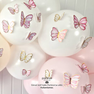 48'li Pembe Tema Kelebek Doğum Günü Süsü