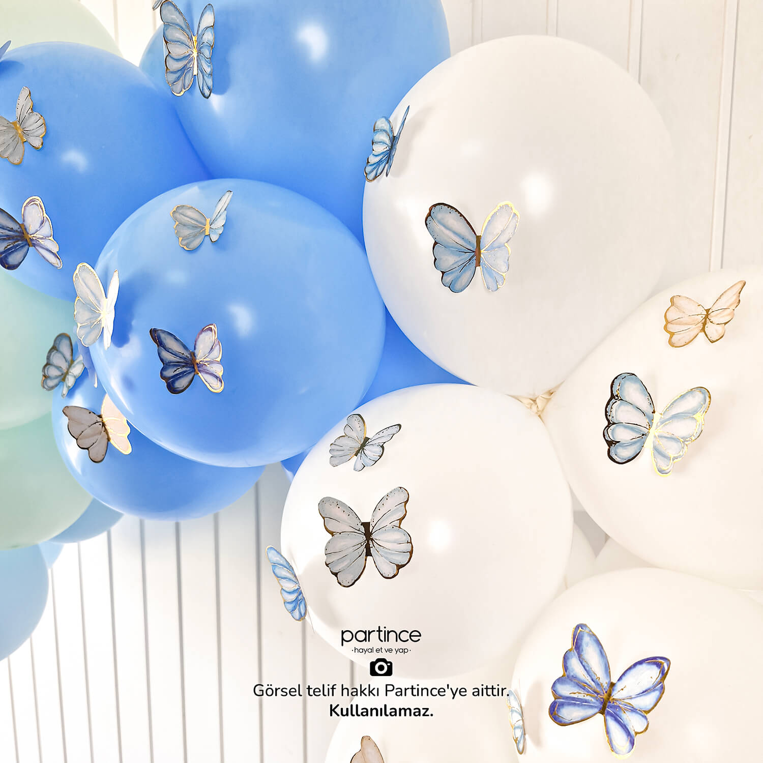 erkek bebek doğum günü süsleri mavi kelebek süs partince 48'li Mavi Tema Kelebek Doğum Günü Süsü - Görsel 8