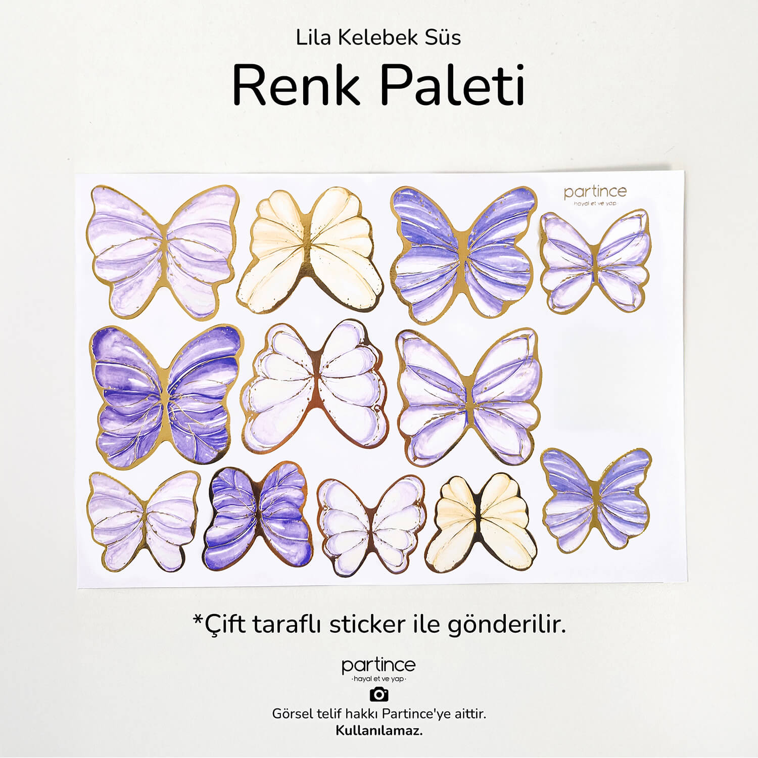 kelebek süsler doğum günü süsleri lila kelebek süs partince 1 48'li Lila Tema Kelebek Doğum Günü Süsü - Görsel 3