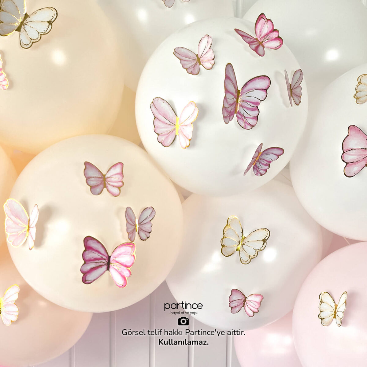 48'li Pembe Tema Kelebek Doğum Günü Süsü - Görsel 8