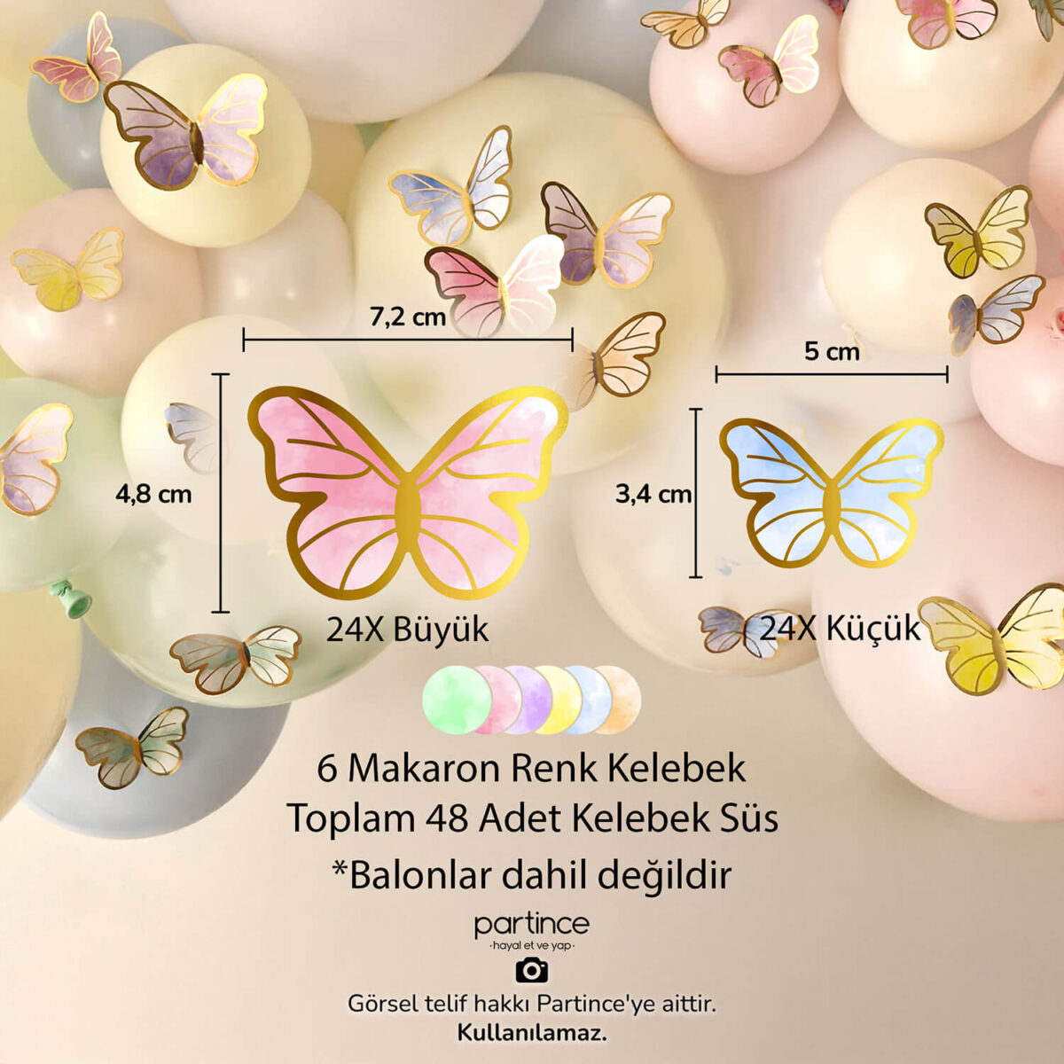 48'li Makaron Renk Kelebek Süsleyiciler - Görsel 2