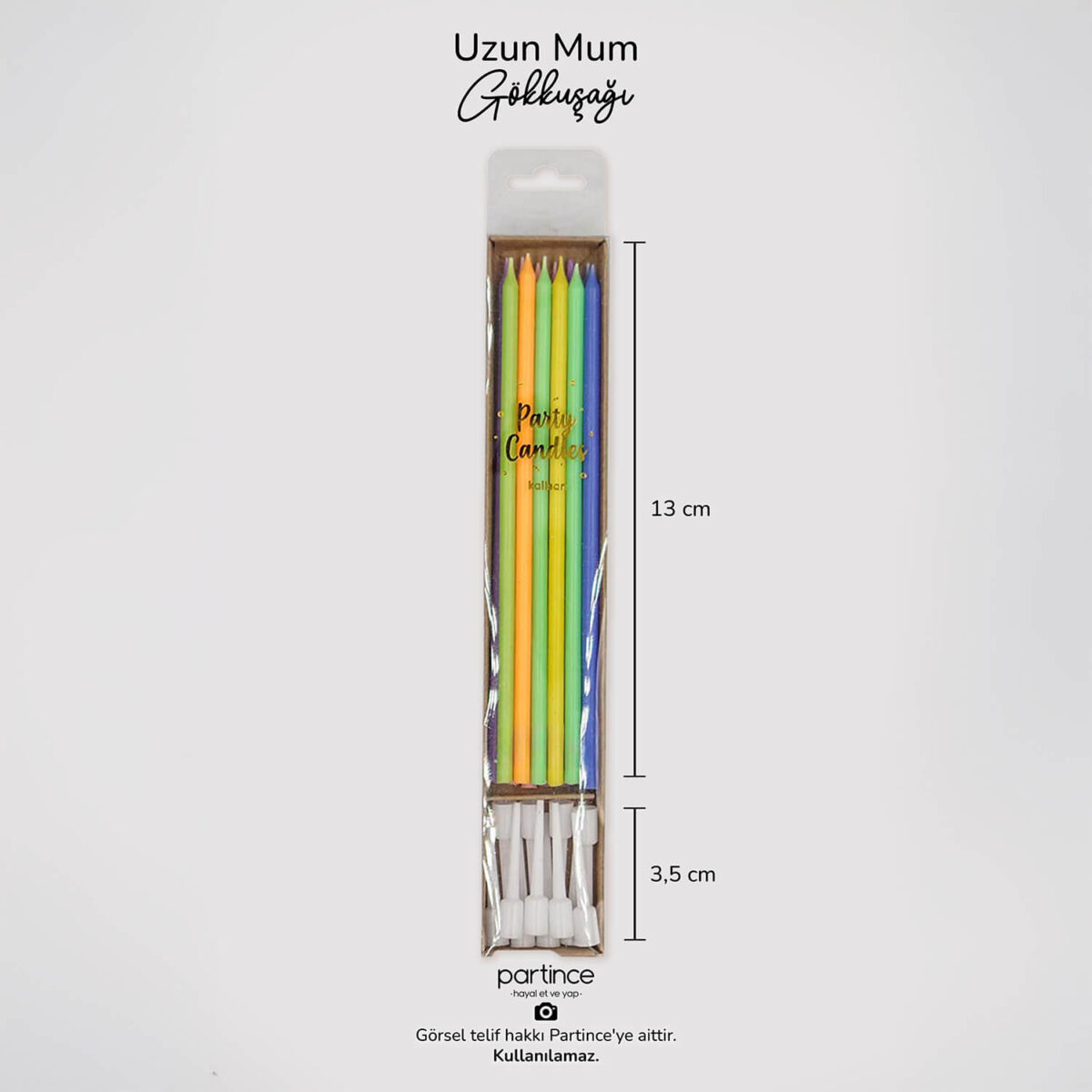 Gökkuşağı Uzun Pasta Mumu 12’li