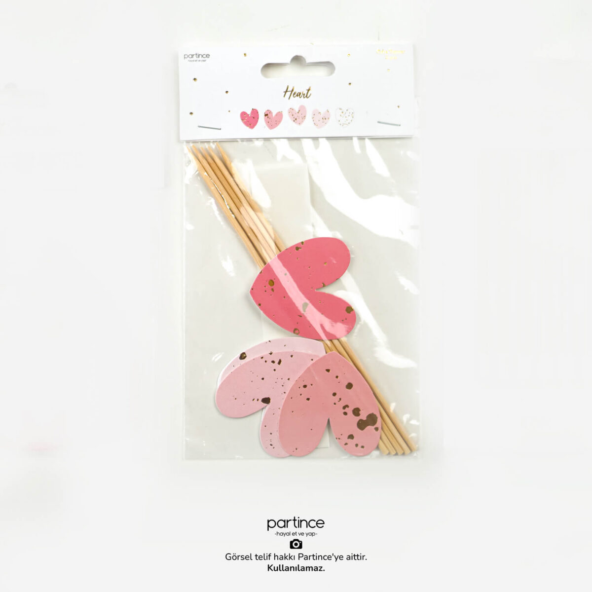 Kalp Cake Topper Gold Yaldız 5 Parça