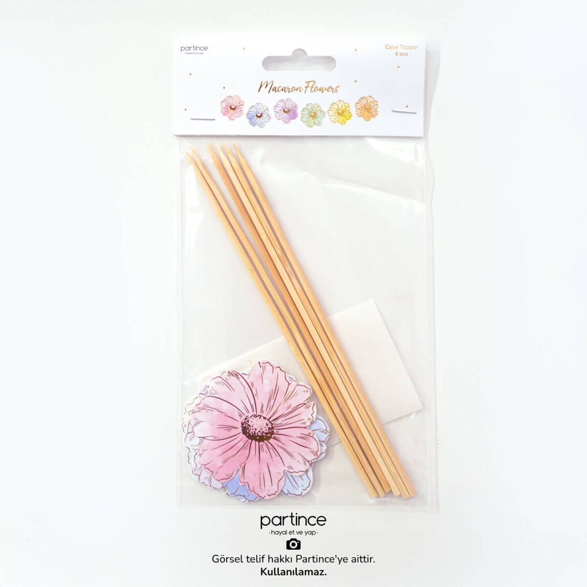 Makaron Çiçekler Cake Topper 6 Parça