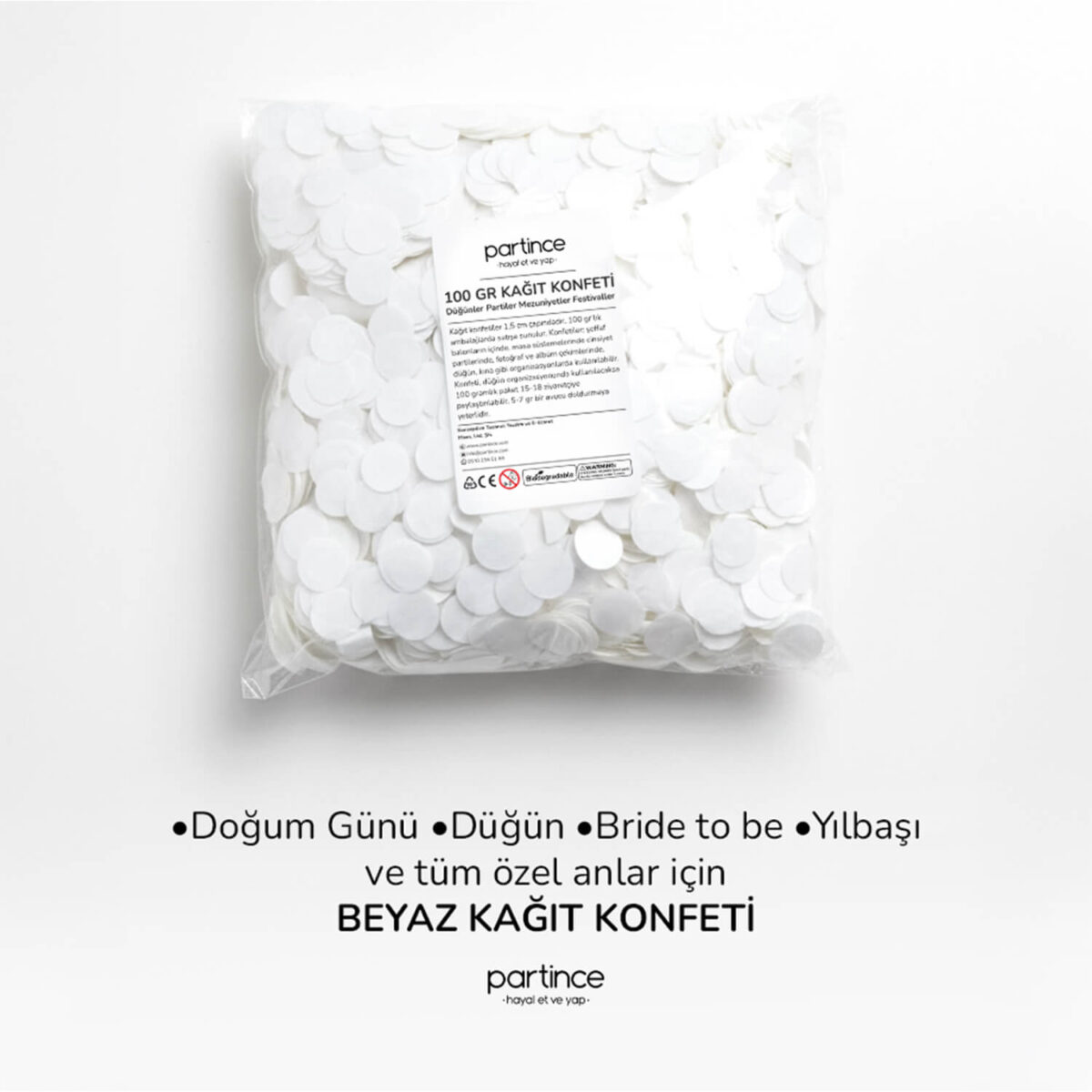 1,5 cm Beyaz Kağıt Konfeti - Görsel 5