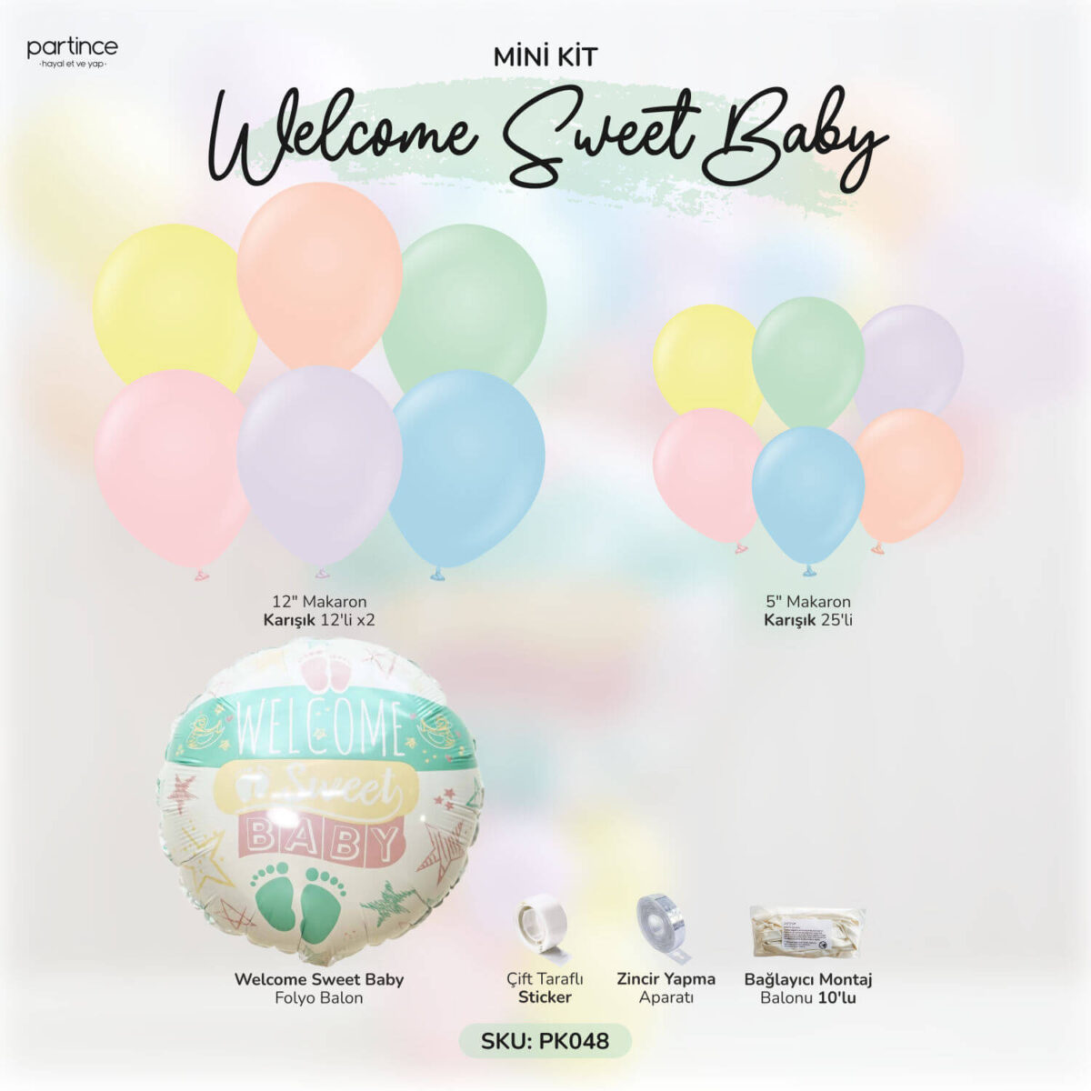 Welcome Sweet Baby Makaron Balonlar Hastane Odası Süsleme Kiti - Görsel 2