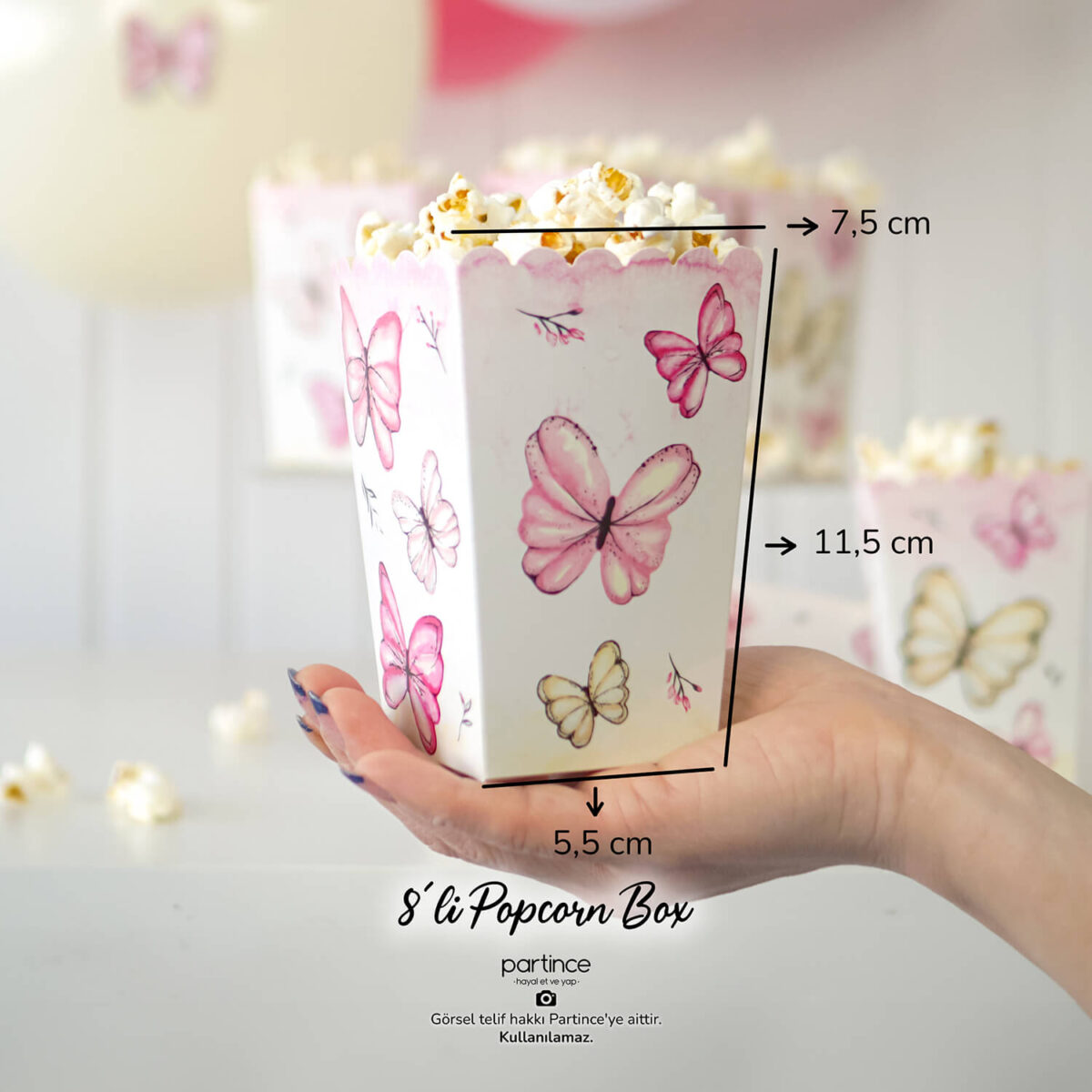 Pembe Kelebek Tema Popcorn Mısır Kutusu 8'li - Görsel 2
