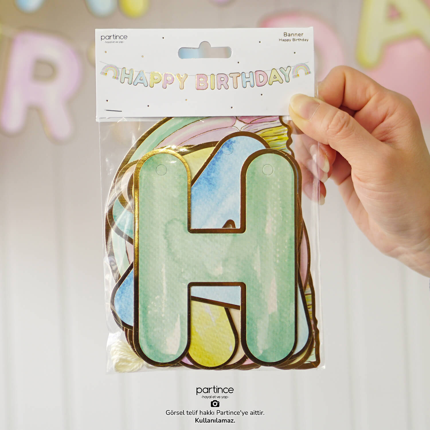 doğum günü kutlama süsü makaron balon happy birthday doğum günü dekoratif asma süsleri partince Gökkuşağı Makaron Renkli Happy Birthday Yazılı Banner Asma Süs - Görsel 1