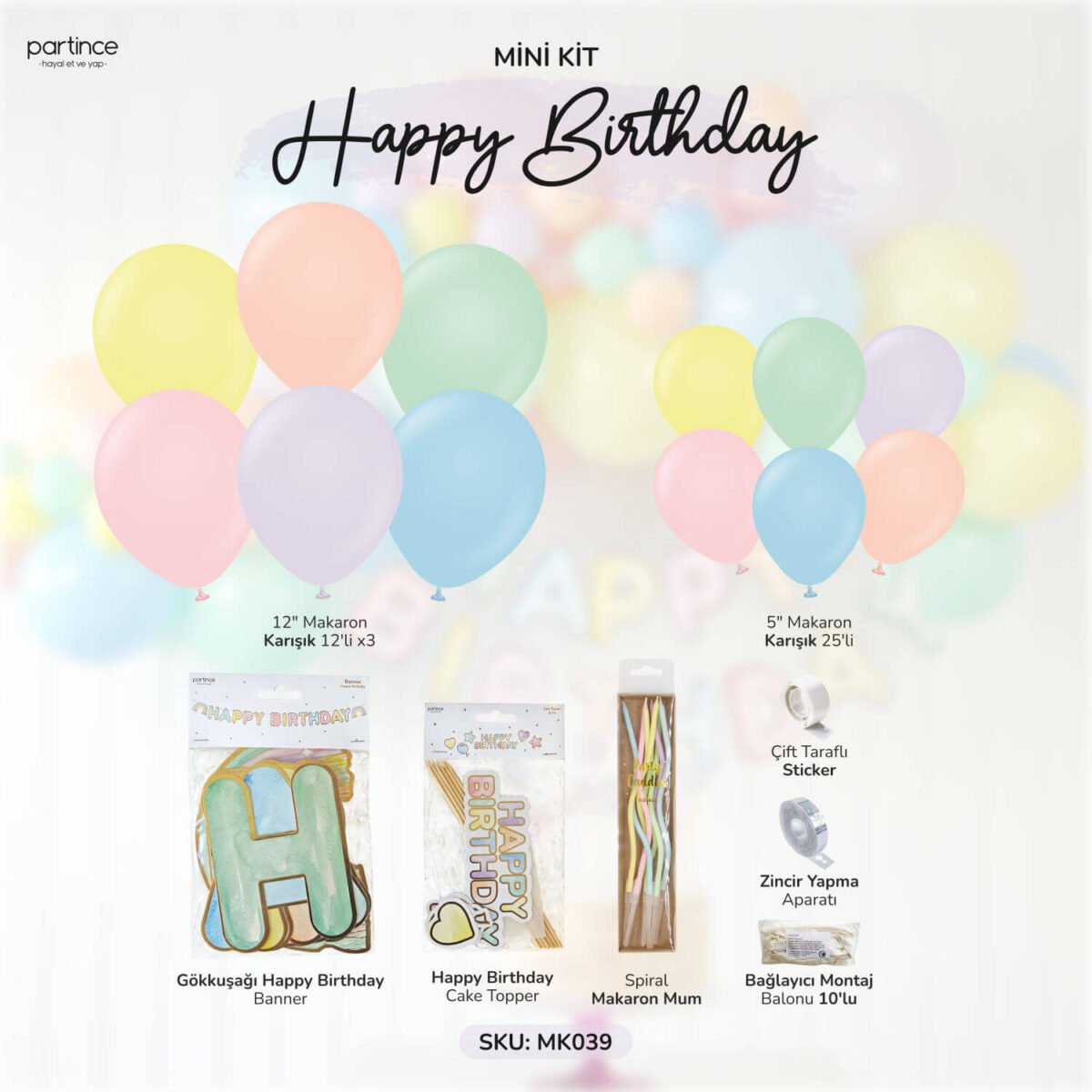 Makaron Gökkuşağı Balon Zincir Kiti - Görsel 2