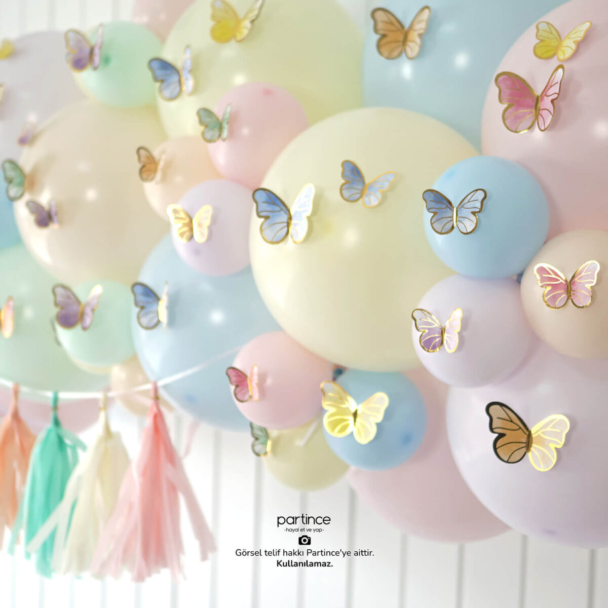 Makaron Pale Kelebek Doğum Günü Balon Zincir Seti - Görsel 9