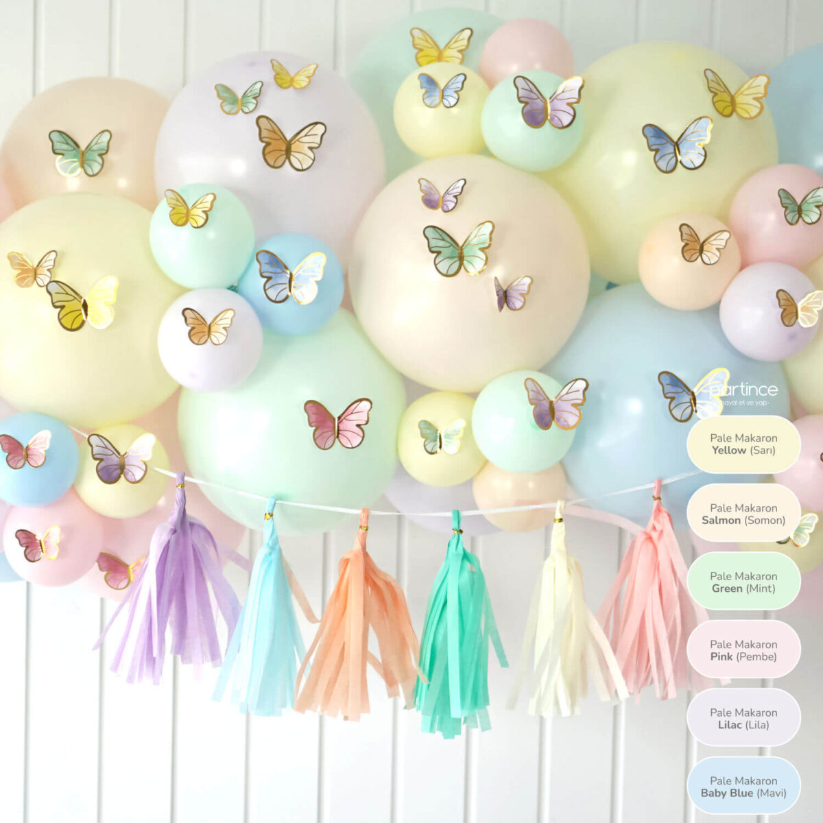 Makaron Pale Kelebek Doğum Günü Balon Zincir Seti