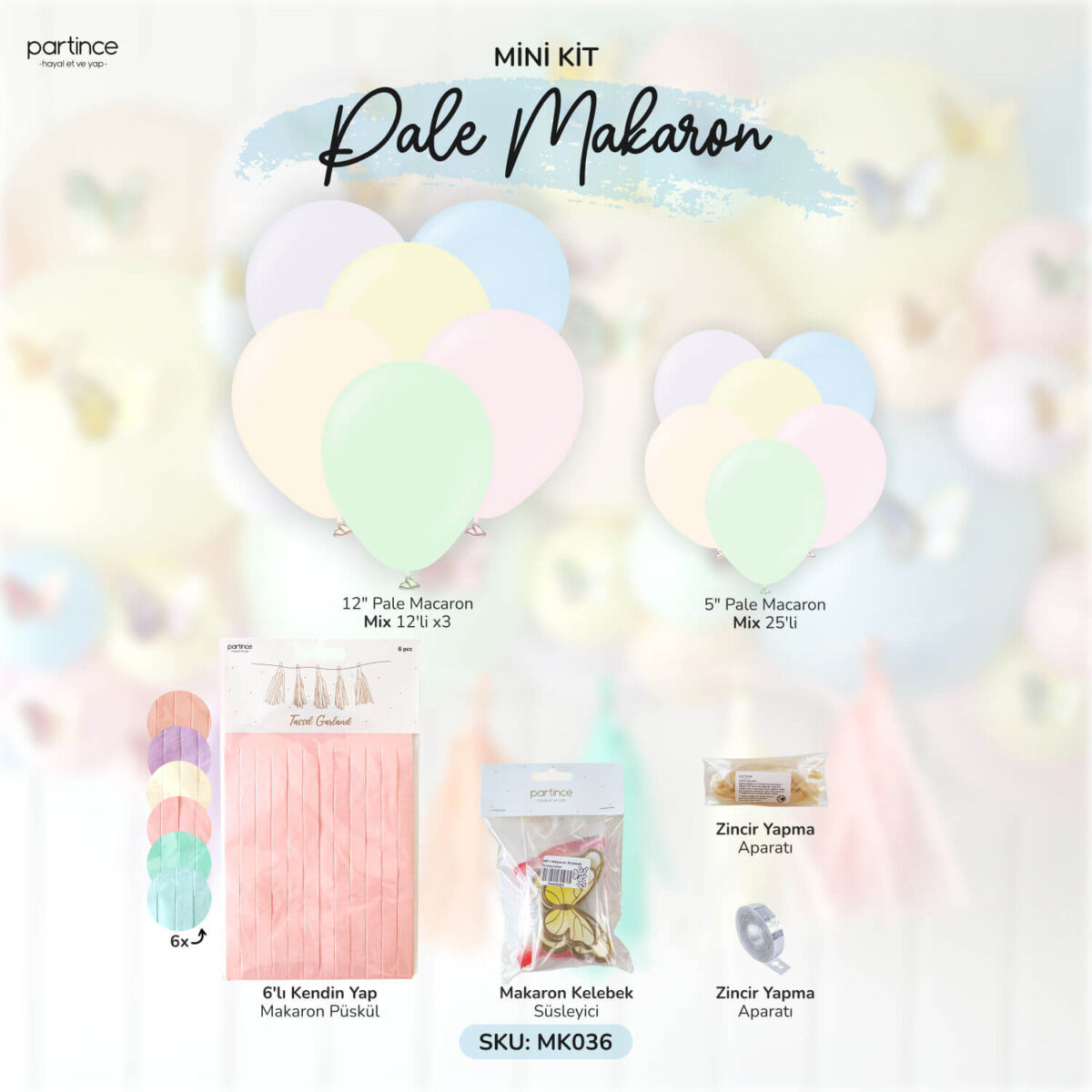 Makaron Pale Kelebek Doğum Günü Balon Zincir Seti - Görsel 2