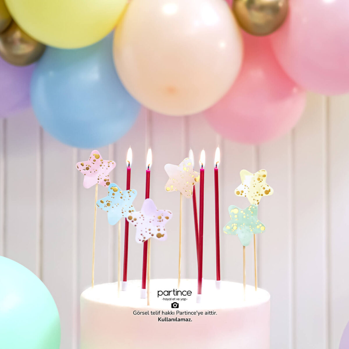 Yarım Ay Folyo Kırmızı ve Makaron Balon Zincir Seti - Görsel 3