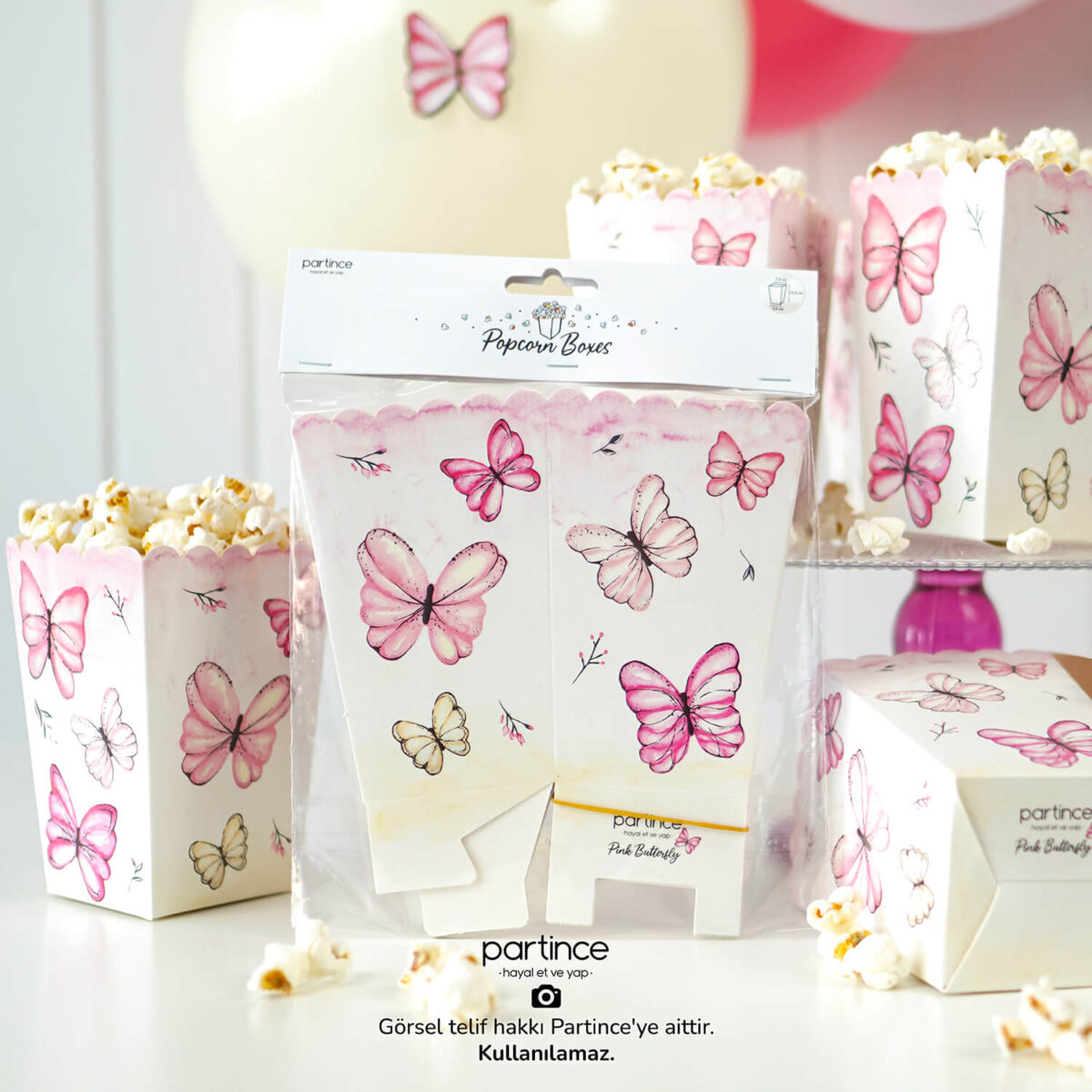 Pembe Kelebek Tema Popcorn Mısır Kutusu 8'li - Görsel 4