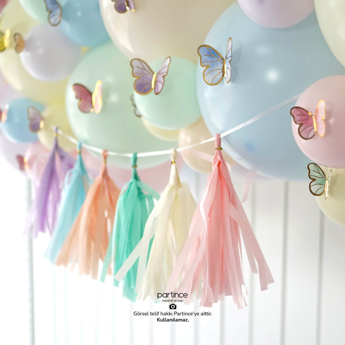 Makaron Pale Kelebek Doğum Günü Balon Zincir Seti - Görsel 5