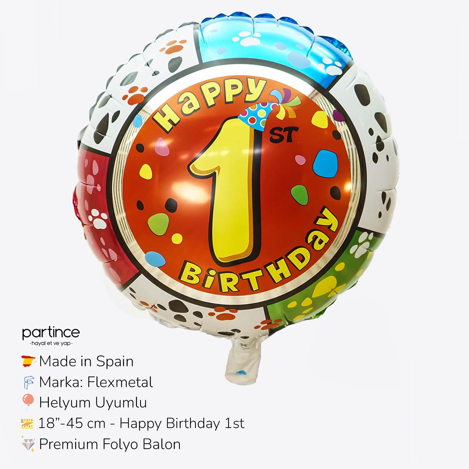 happy birthday 1 yas baskili folyo balon dogum gunu partince Happy Birthday 1 Yaş Folyo Balon - Görsel 1