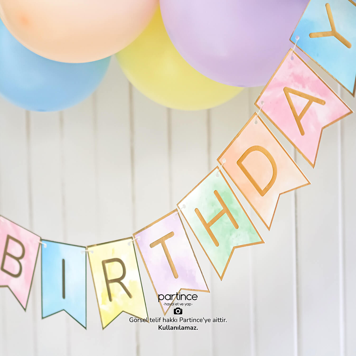 happy birthday doğum günü makaron balon kiti partince Makaron Happy Birthday Mini Balon Zincir Kiti - Görsel 4