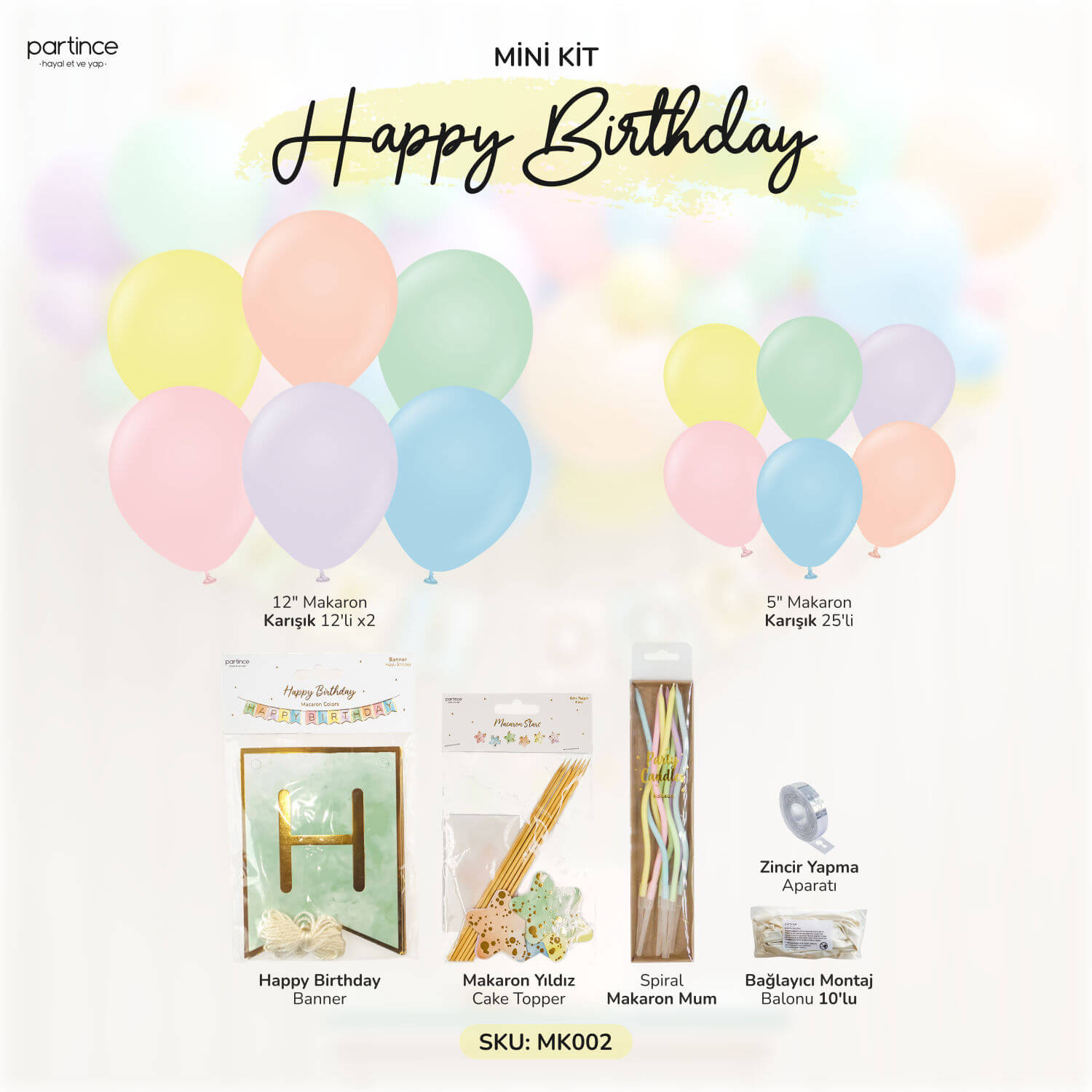 happy birthday doğum günü makaron balon set partince detay