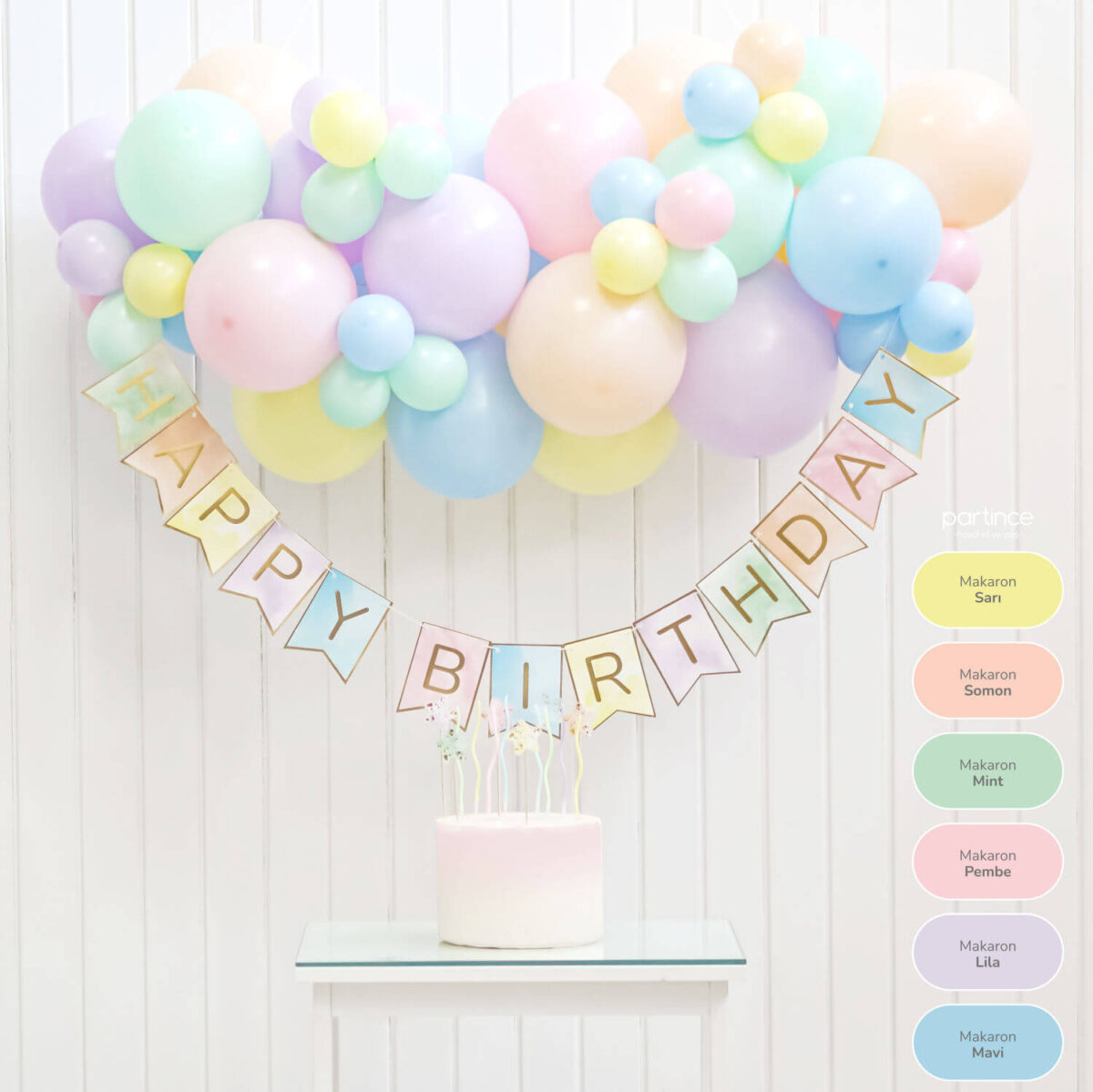 Makaron Happy Birthday Mini Balon Zincir Kiti