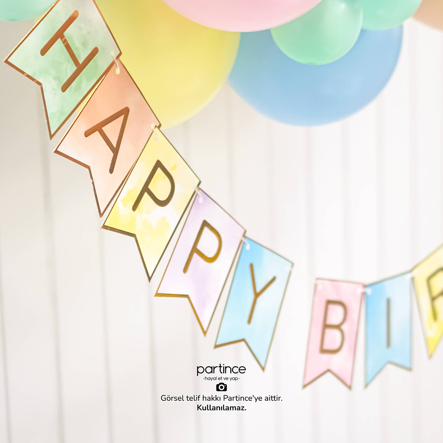 happy birthday doğum günü makaron balon seti partince Makaron Happy Birthday Mini Balon Zincir Kiti - Görsel 5