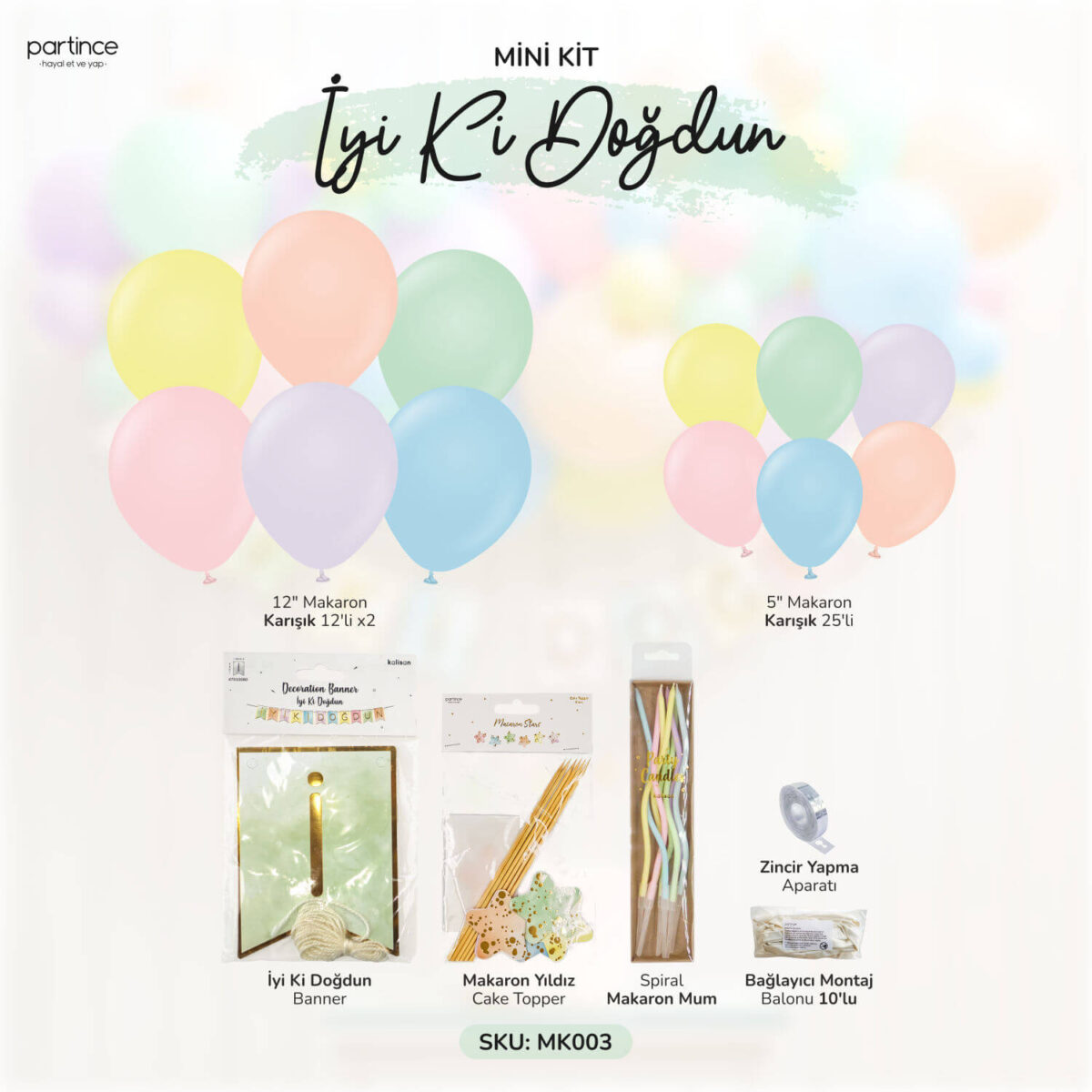 İyi ki Doğdun Mini Balon Zincir Kiti - Görsel 2