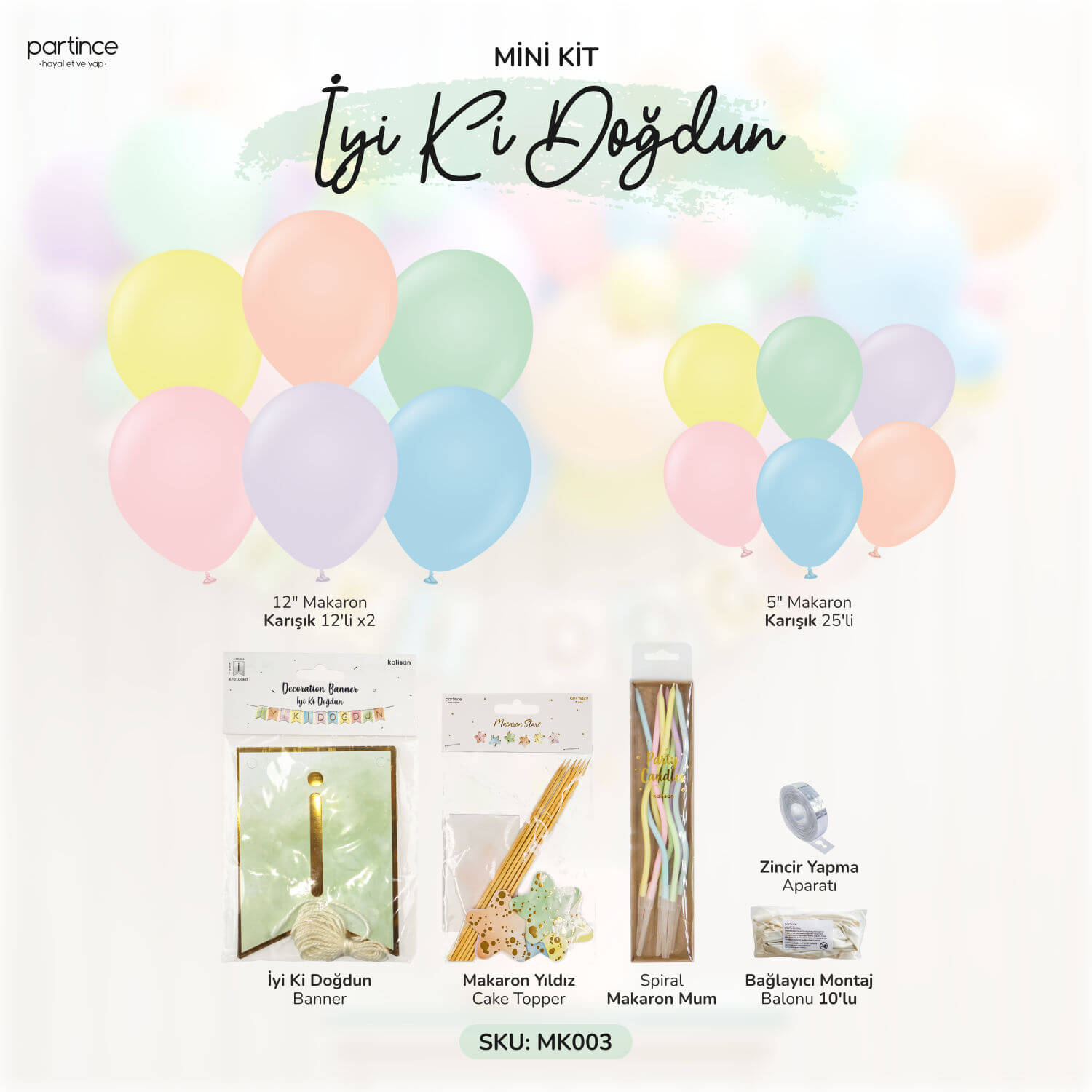 iyi ki doğdun makaron doğum günü süsleme balon seti partince detay set