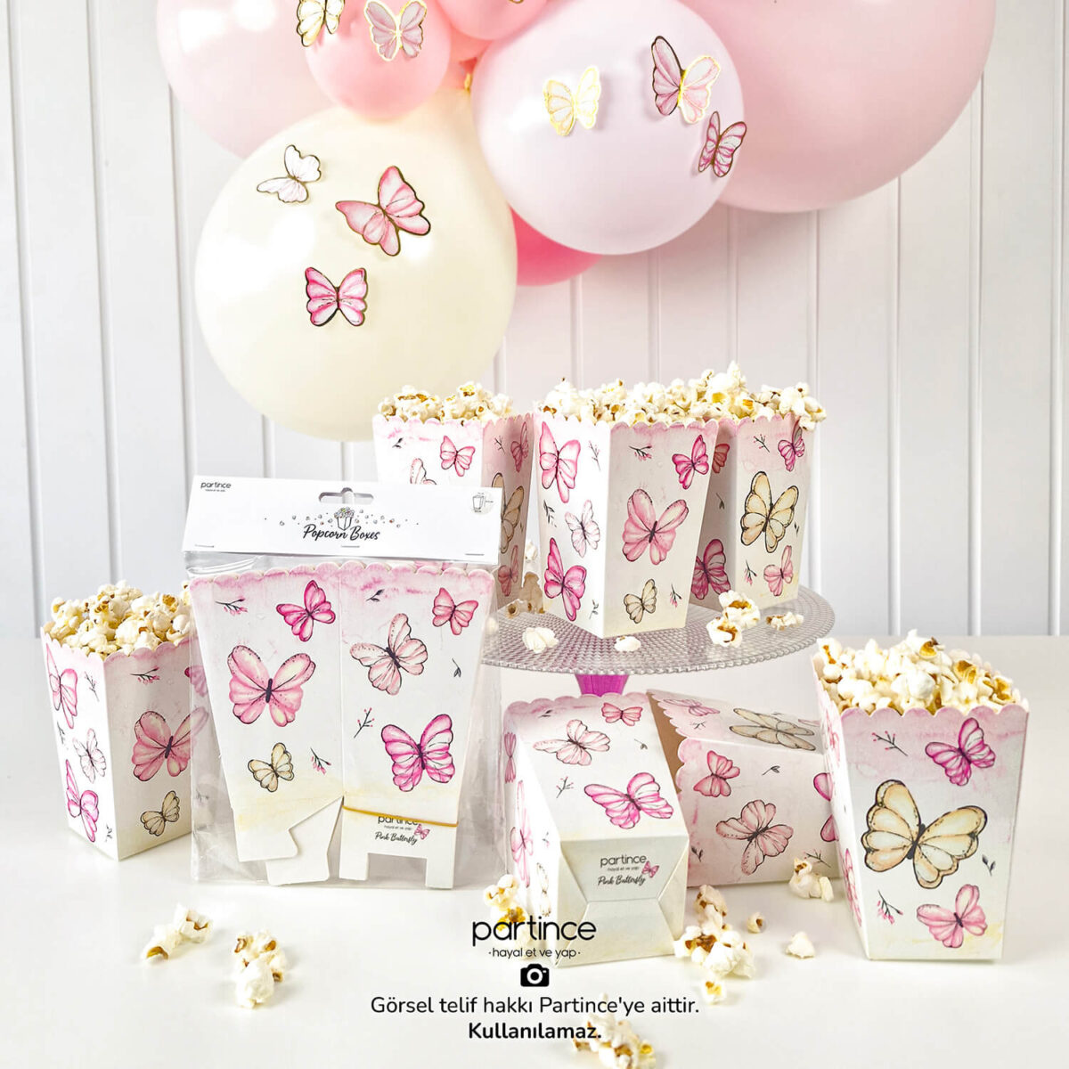 Pembe Kelebek Tema Popcorn Mısır Kutusu 8'li - Görsel 3