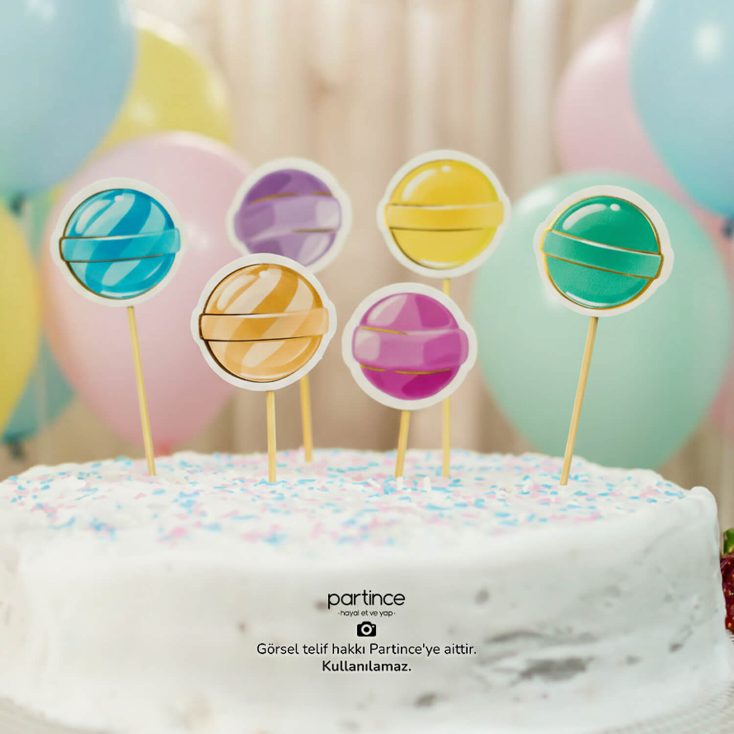 lolipop-candy-cake-topper-pastel-birthday-party-decoration-partince Lolipop Cake Topper 6 Parça - Görsel 1