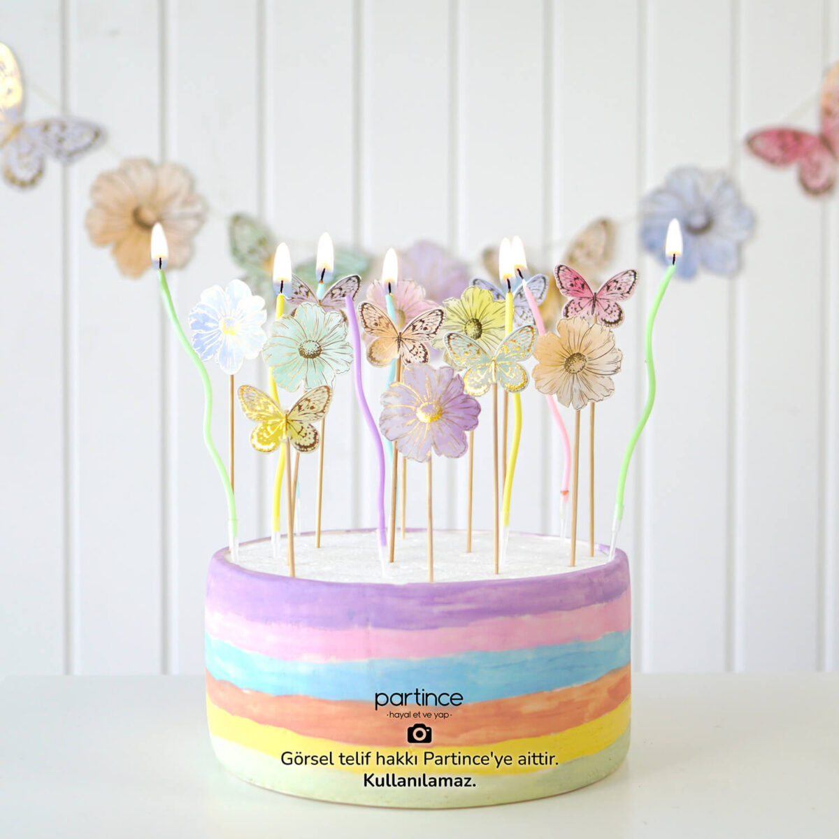 Makaron Çiçekler Banner 6 Parça - Görsel 2