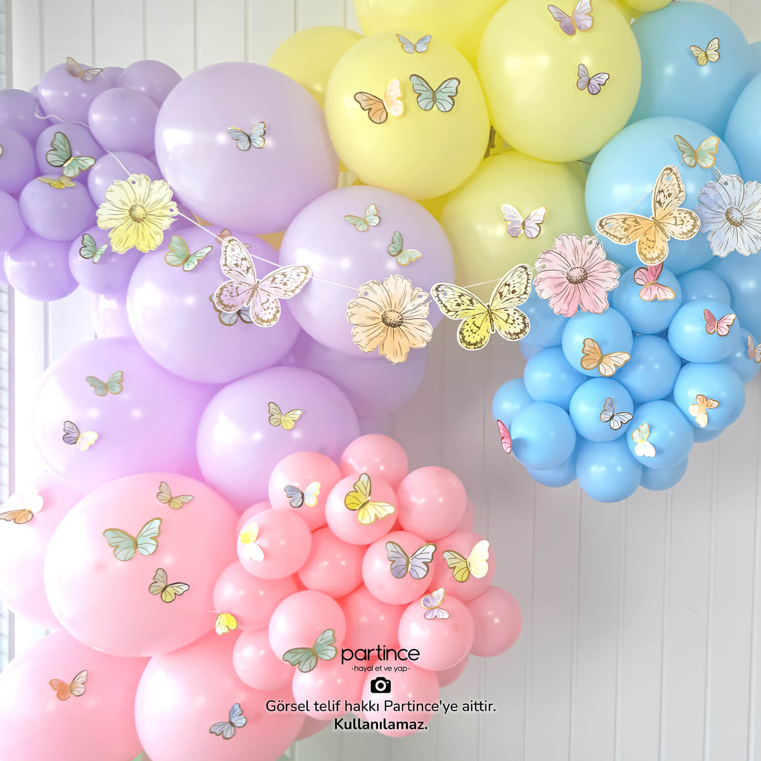 makaron kelebek ve çiçekler mini balon zincir kiti partince doğum günü malzemeleri MK034 Makaron Kelebek Çiçek Konsept Balon Zincir Seti - Görsel 7