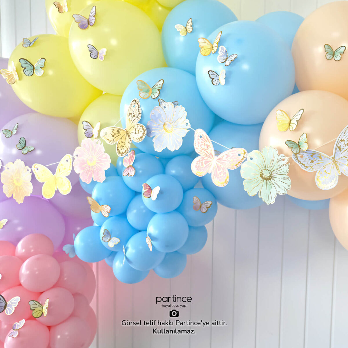 Makaron Kelebek Çiçek Konsept Balon Zincir Seti - Görsel 6