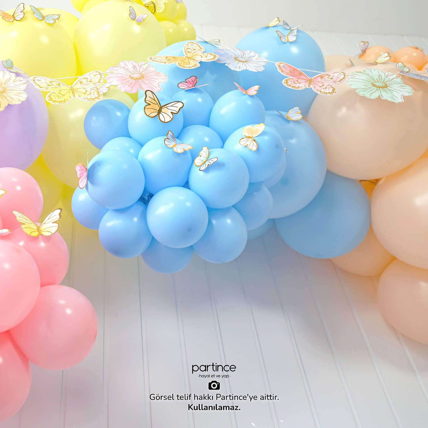 makaron kelebek ve çiçekler mini balon zincir seti partince doğum günü süsleri MK034 Makaron Kelebek Çiçek Konsept Balon Zincir Seti - Görsel 5