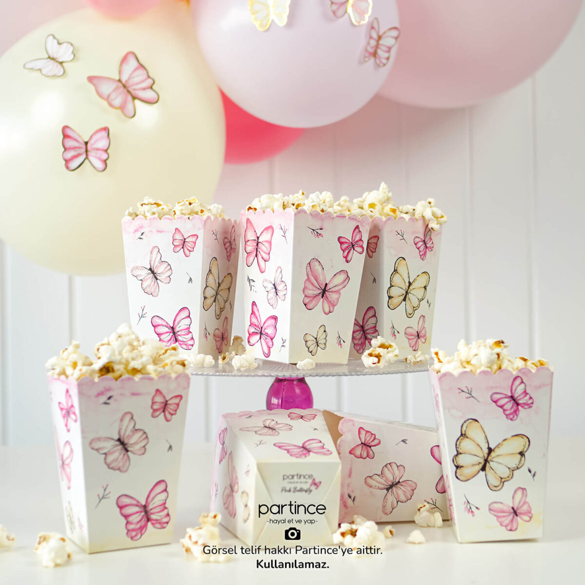 Pembe Kelebek Tema Popcorn Mısır Kutusu 8'li - Görsel 5
