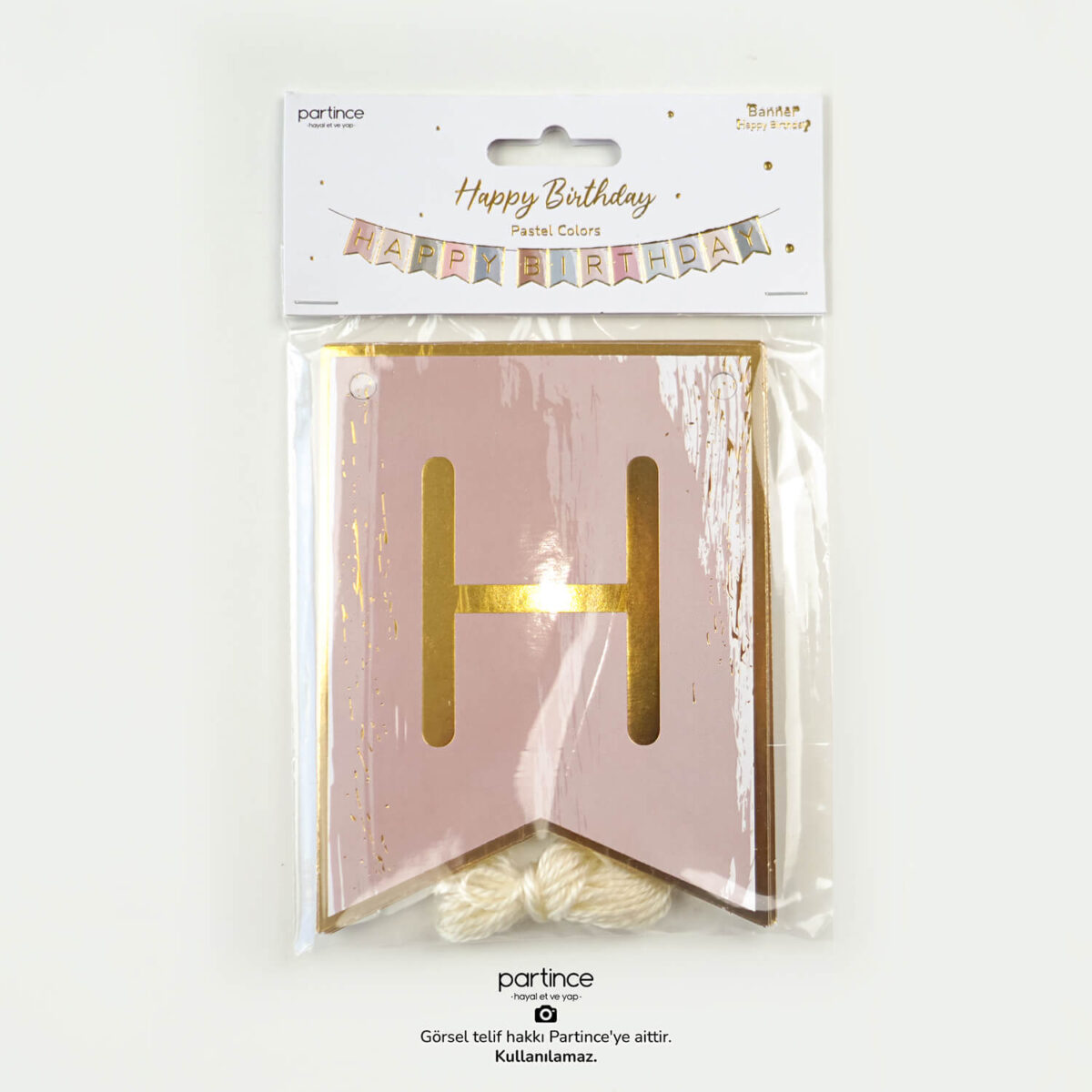 Pastel Gold Yaldız Happy Birthday Banner