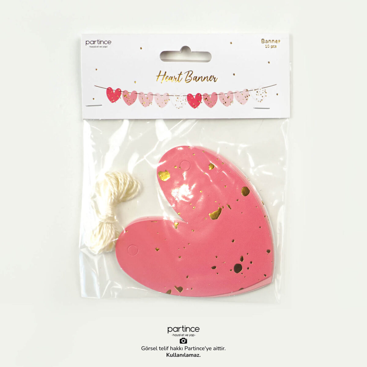 Pembe Geçişli Kalp Banner 10 Parça