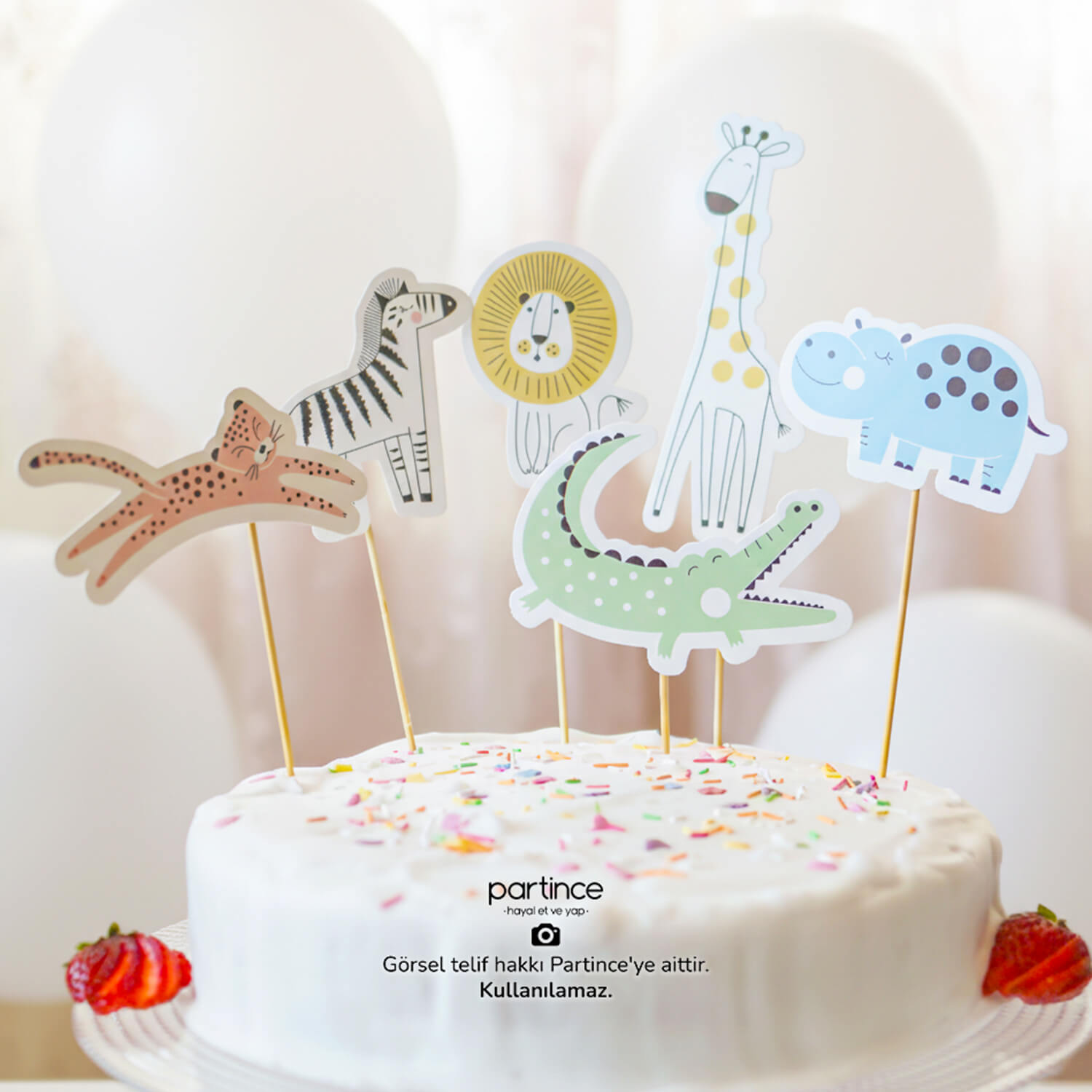 safari-cake-topper-pastel-birthday-party-decoration-partince Safari Hayvanları Cake Topper 6 Parça Pasta Süsleyici - Görsel 1