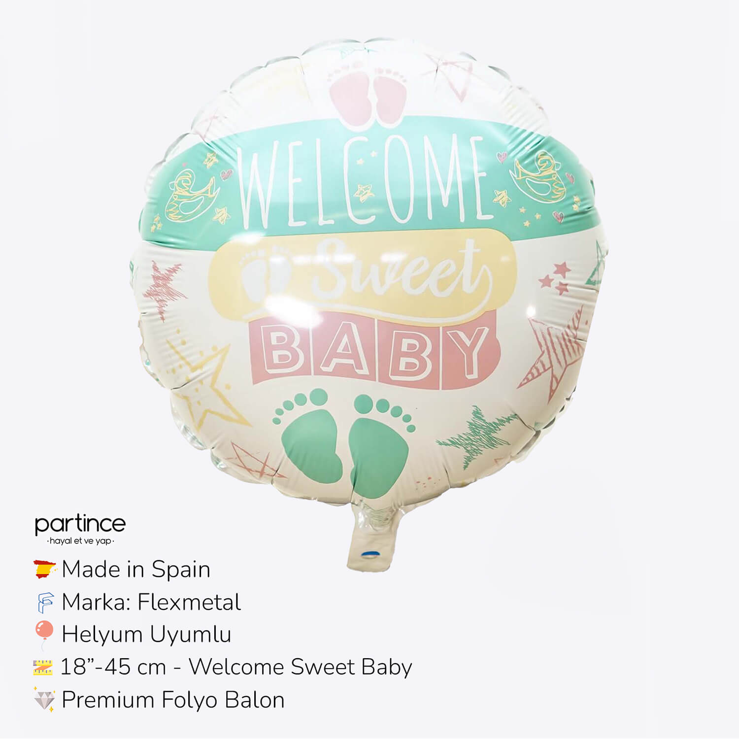 welcome sweet baby hosgeldin bebek baskili folyo balon dogum gunu folyo balon partince Welcome Sweet Baby Folyo Balon - Görsel 1