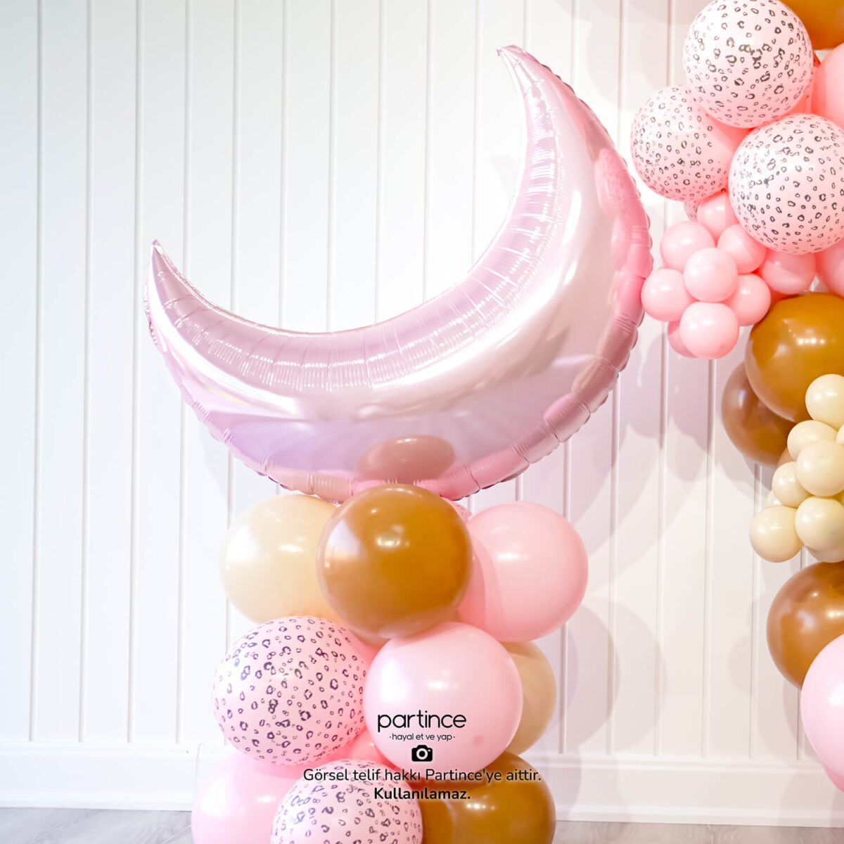 Pastel Pembe Yarım Ay ve Safari Leopar Balon Zincir Kiti - Görsel 6