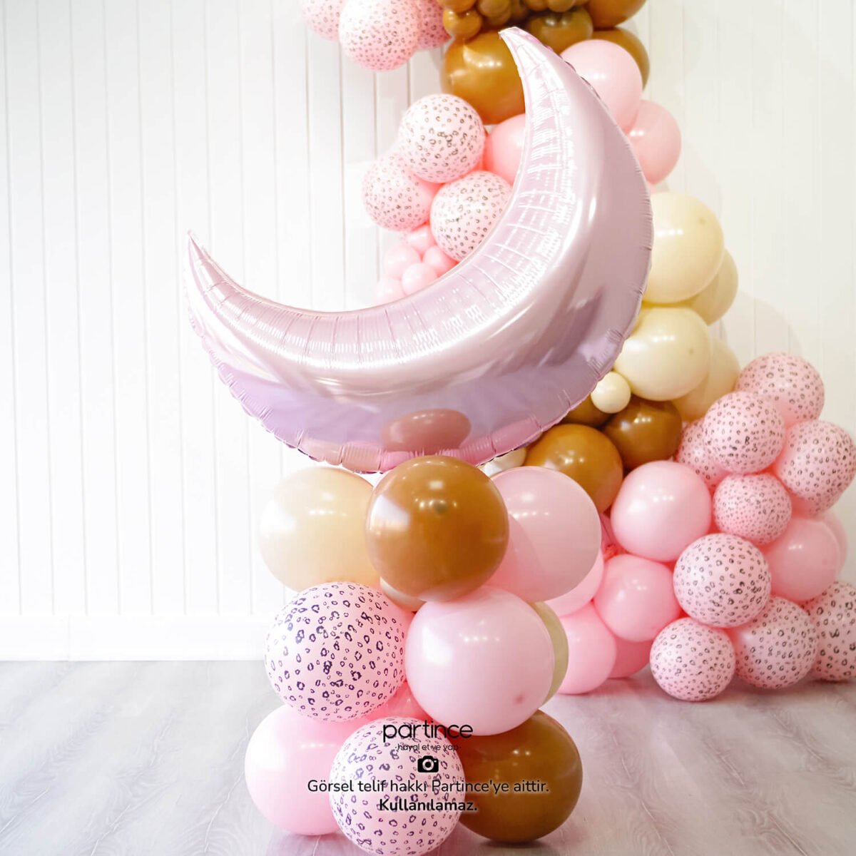 Pastel Pembe Yarım Ay ve Safari Leopar Balon Zincir Kiti - Görsel 3