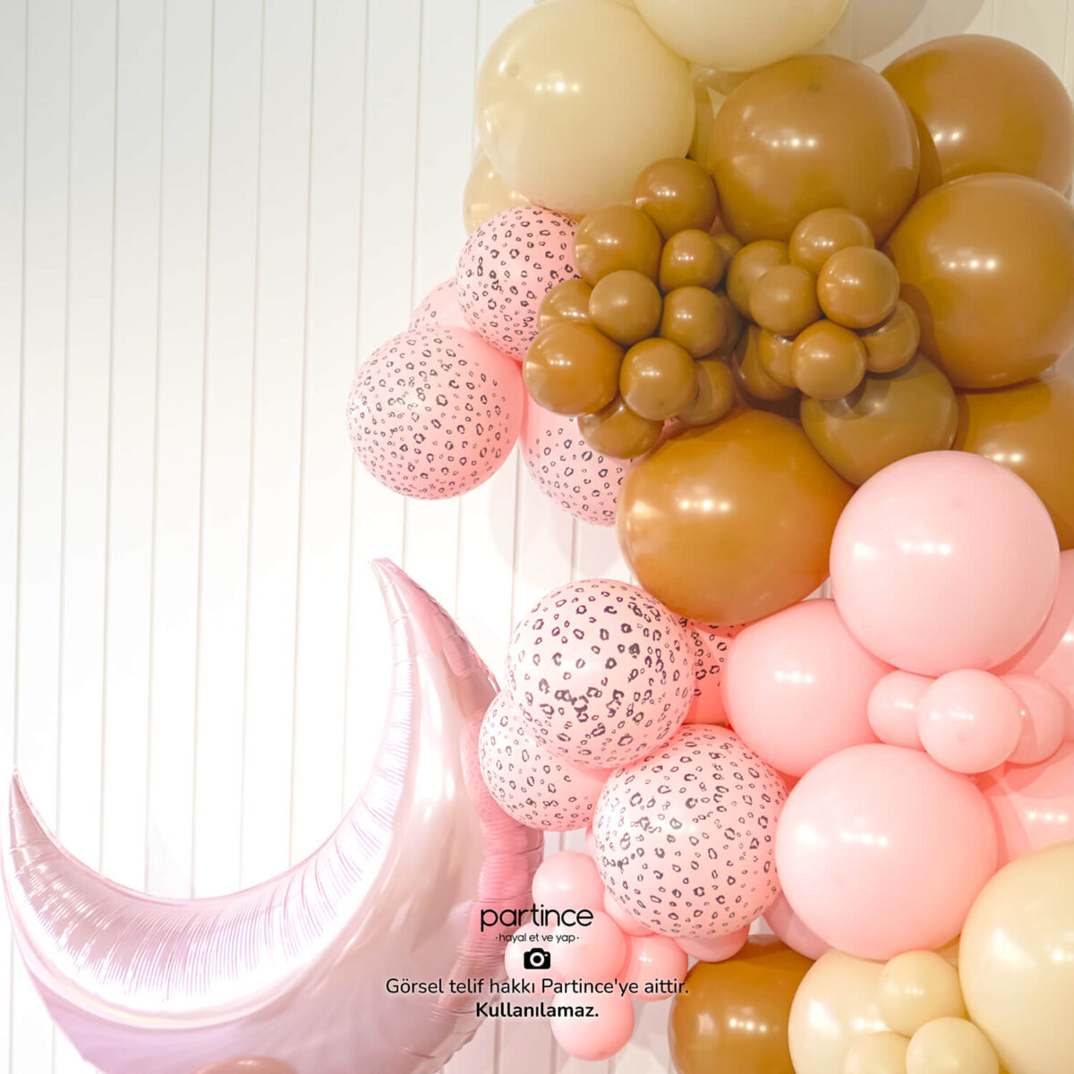 Pastel Pembe Yarım Ay ve Safari Leopar Balon Zincir Kiti - Görsel 5