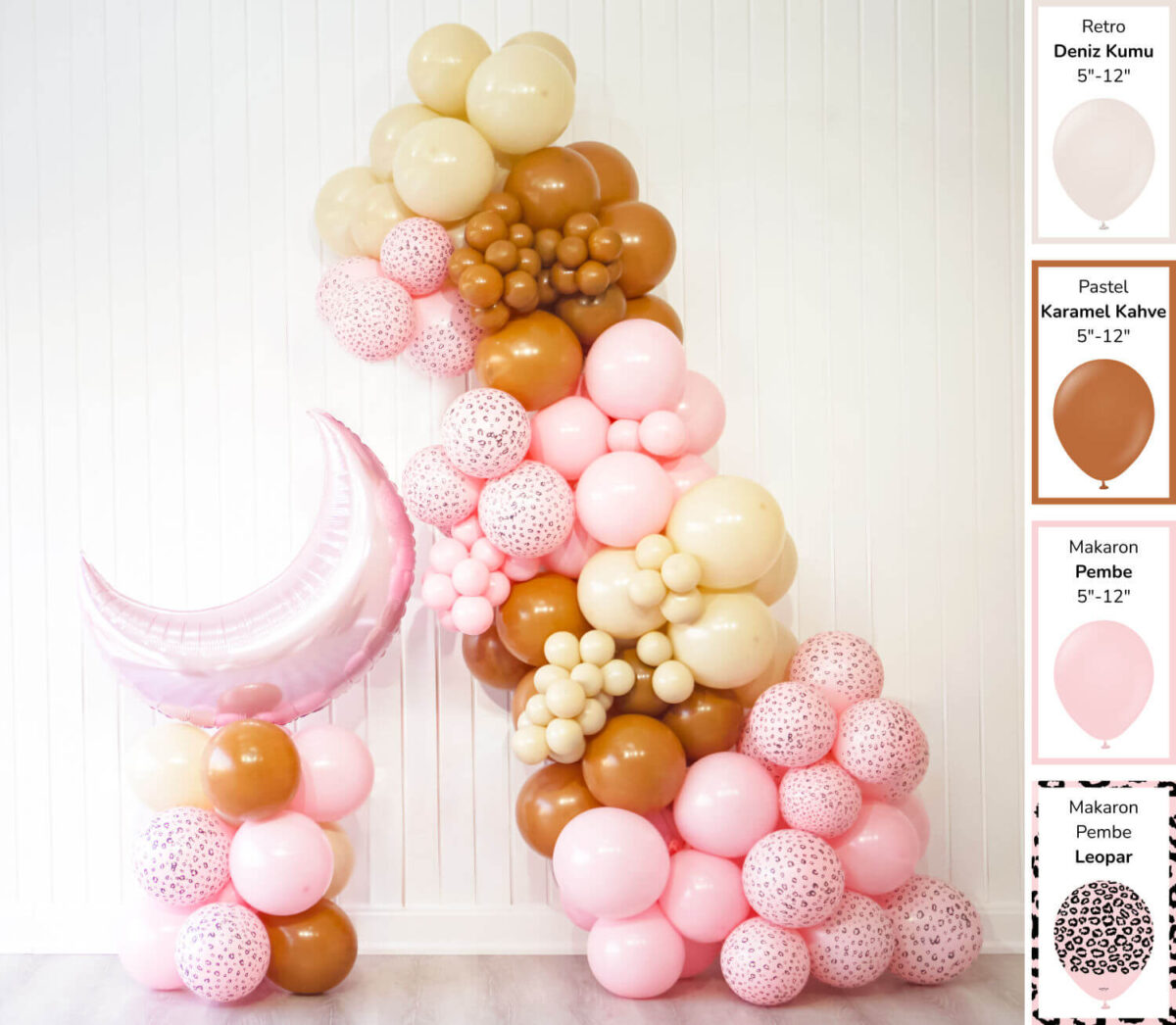 Pastel Pembe Yarım Ay ve Safari Leopar Balon Zincir Kiti