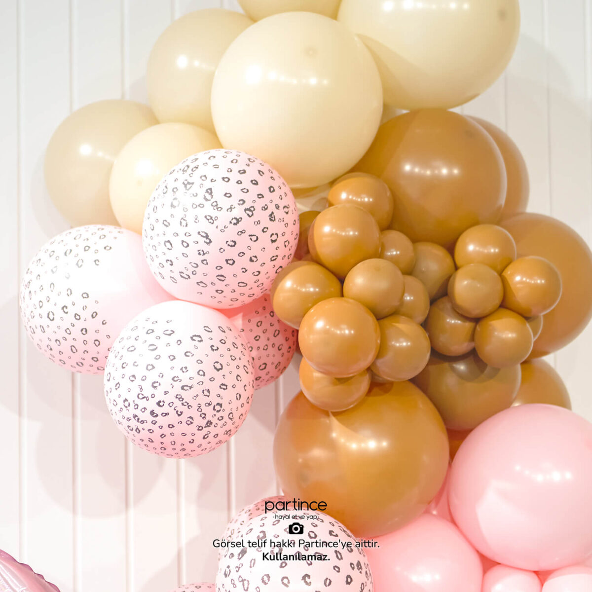 Pastel Pembe Yarım Ay ve Safari Leopar Balon Zincir Kiti - Görsel 4