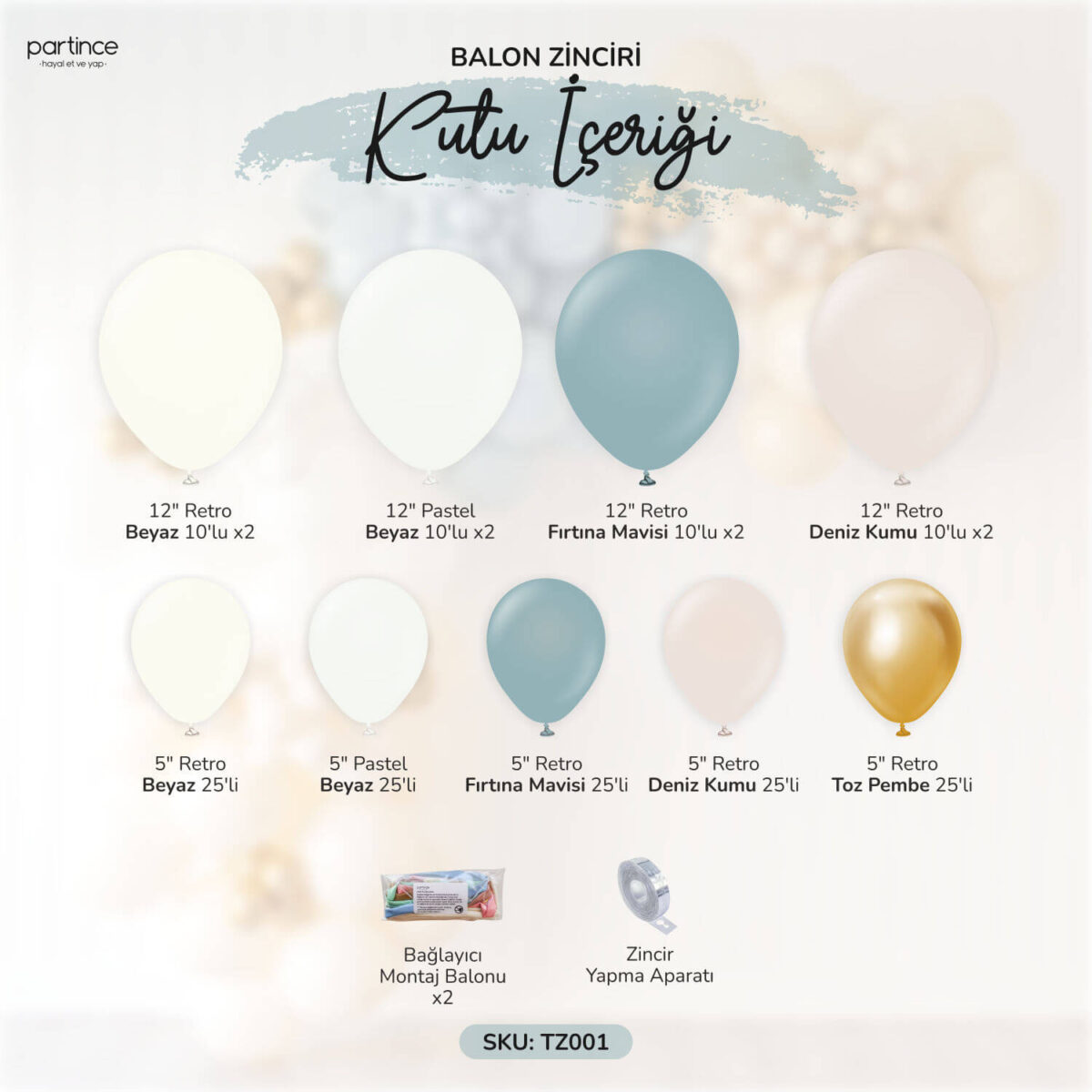 Balon Zincir Kiti Gold Detaylı Fırtına Mavisi Doğum Günü Balon Seti 4 Metre - Görsel 2