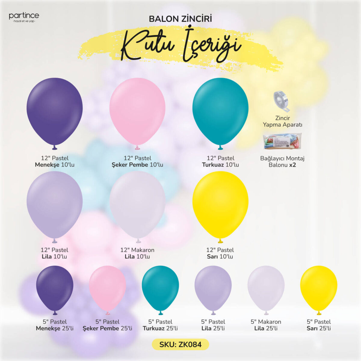 Balon Zincir Kiti Lila Festivali Konsepti - Görsel 2